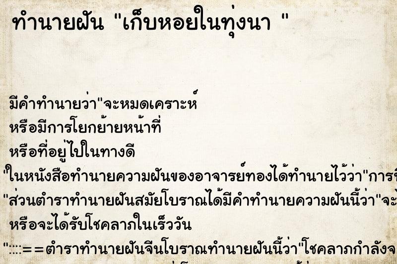 ทำนายฝัน เก็บหอยในทุ่งนา  ตำราโบราณ แม่นที่สุดในโลก